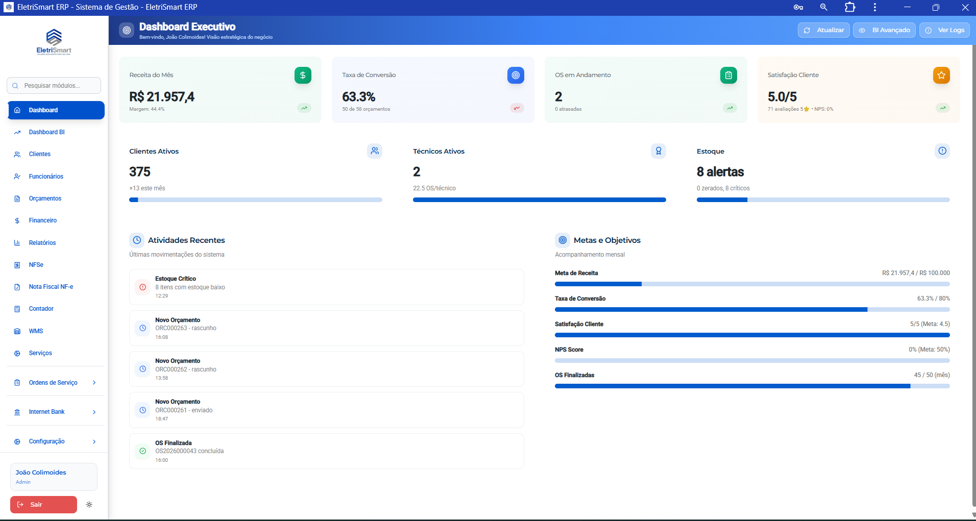 Login do ERP Eletrismart